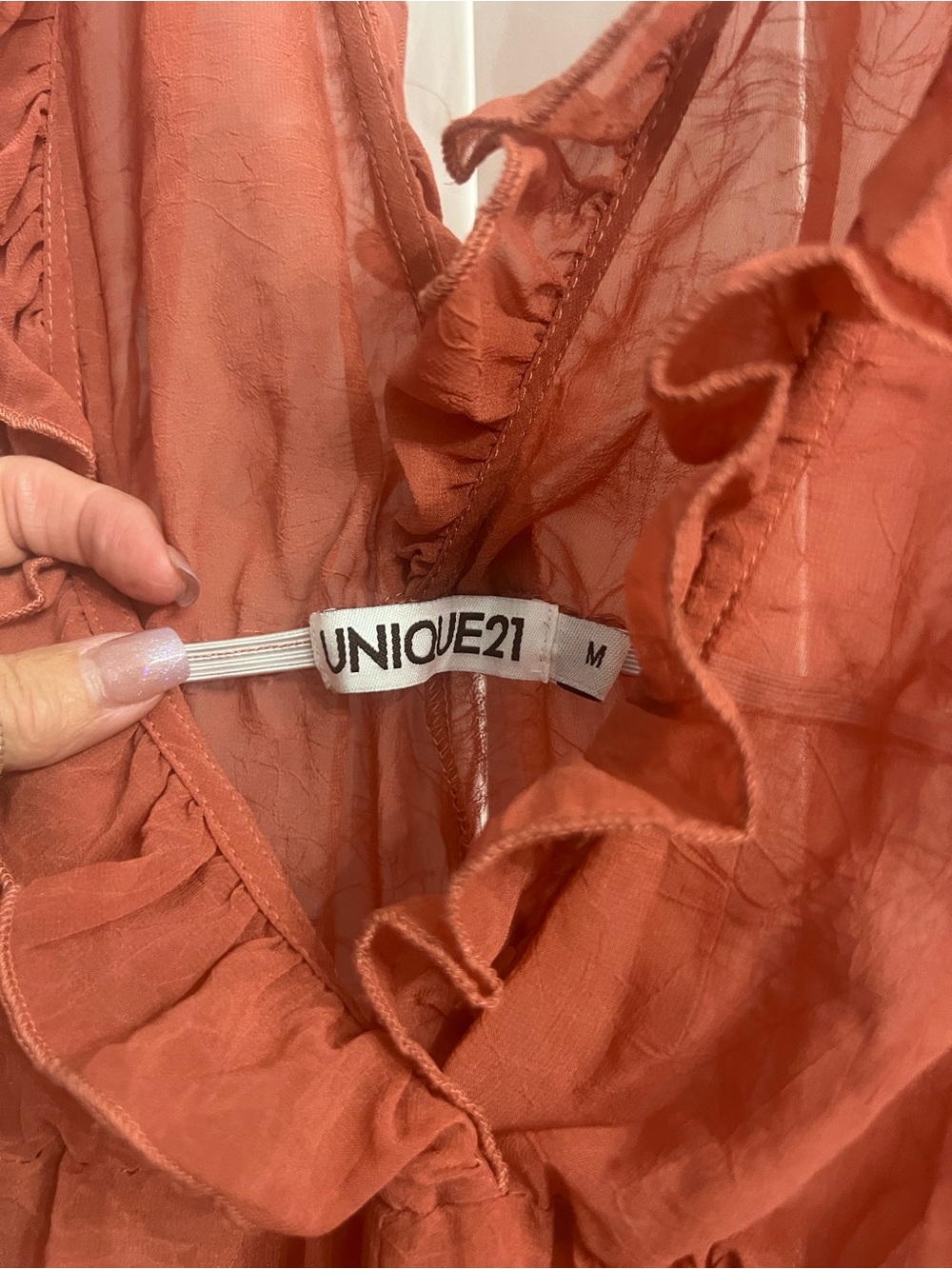 Unique21 Rust Ruffle V-Neck Blouse - Picture 4 of 5